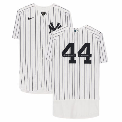 Front and back of Reggie Jackson’s signed New York Yankees number 44 Nike pinstripe jersey.